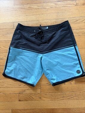 O'Neill Black and Light Blue Colorblock Swim Board Shorts